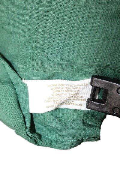 Skin Womens Tunic Button-Up Green Collared Long Sleeve Solid Cotton Size S