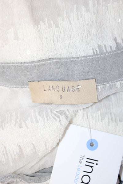 Language Womens Tunic Blouse V-Neck Long Sleeve 100% Silk White Size S