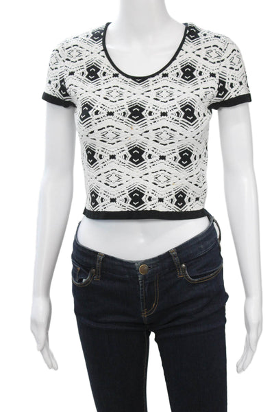 Parker Womens Cropped Ringer T-Shirt Black Aztec Geometric Short Sleeve Size M
