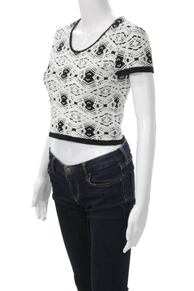 Parker Womens Cropped Ringer T-Shirt Black Aztec Geometric Short Sleeve Size M