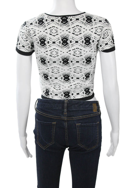 Parker Womens Cropped Ringer T-Shirt Black Aztec Geometric Short Sleeve Size M