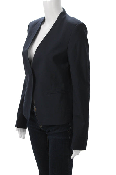Theory Women Dark Blue Wool V-Neck Classic Blazer Long Sleeve Size 8