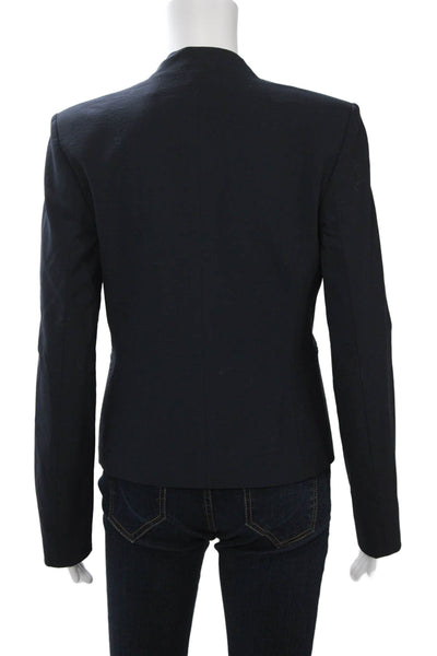 Theory Women Dark Blue Wool V-Neck Classic Blazer Long Sleeve Size 8