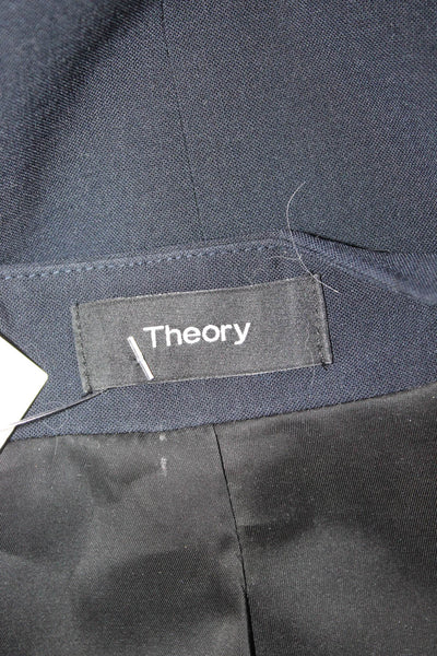 Theory Women Dark Blue Wool V-Neck Classic Blazer Long Sleeve Size 8