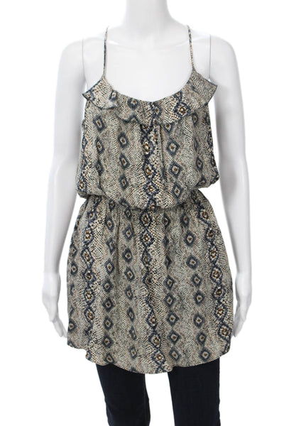 Parker Women Camisole Tunic Beige 100% Silk Geometric Aztec Sleeveless Size M