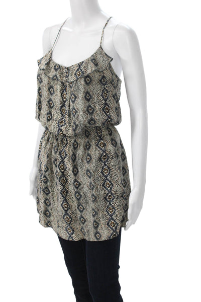 Parker Women Camisole Tunic Beige 100% Silk Geometric Aztec Sleeveless Size M