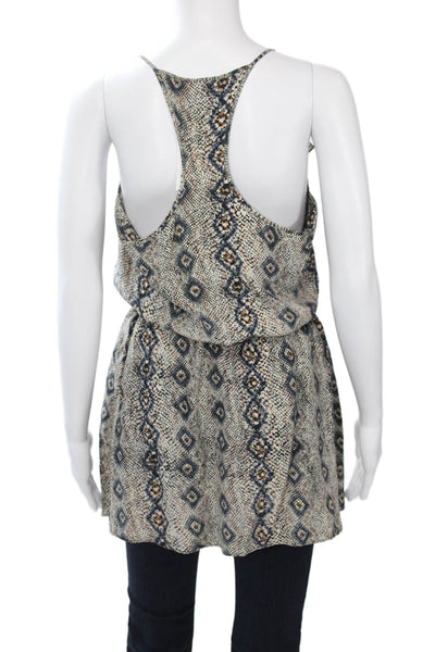 Parker Women Camisole Tunic Beige 100% Silk Geometric Aztec Sleeveless Size M
