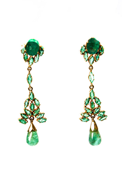 Designer Womens 16K Y Gold Emerald Chandelier Earrings 10g