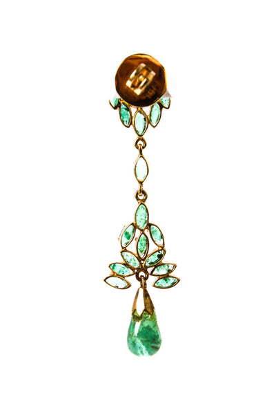 Designer Womens 16K Y Gold Emerald Chandelier Earrings 10g