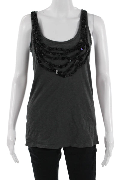 J Crew Women Basic Dark Gray Cotton Sleeveless Tank Round Neck Gothic Size XS