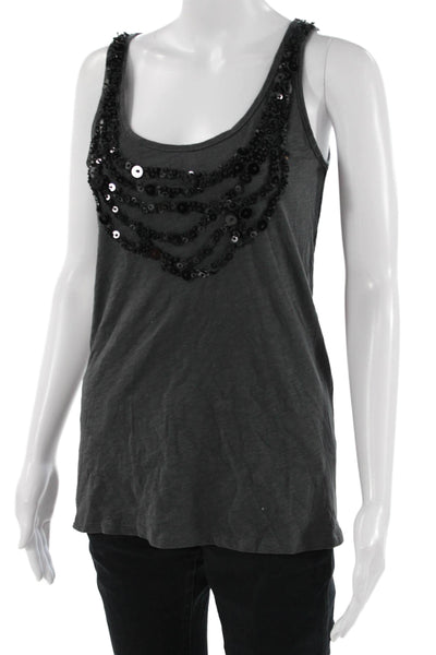 J Crew Women Basic Dark Gray Cotton Sleeveless Tank Round Neck Gothic Size XS