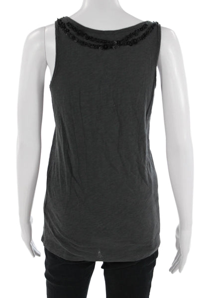 J Crew Women Basic Dark Gray Cotton Sleeveless Tank Round Neck Gothic Size XS