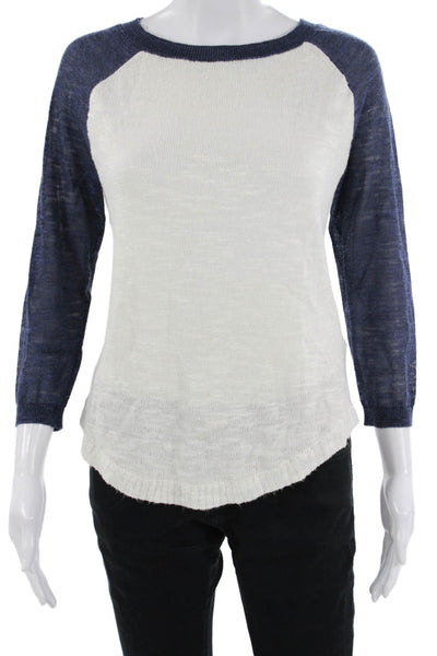J Crew Womens Basic Dark Blue Crewneck 3/4 Sleeve T-Shirt Linen Blend Size S