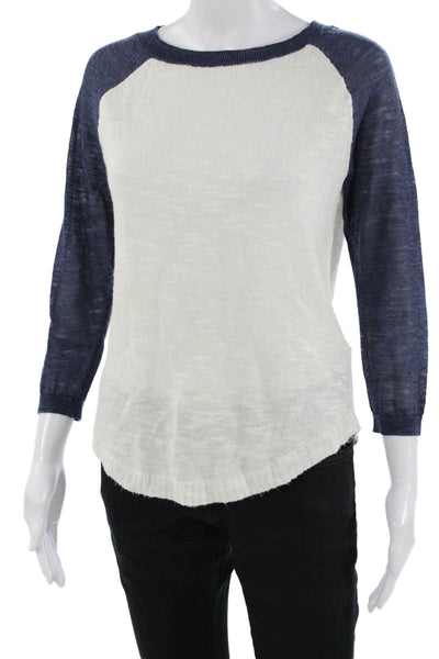J Crew Womens Basic Dark Blue Crewneck 3/4 Sleeve T-Shirt Linen Blend Size S