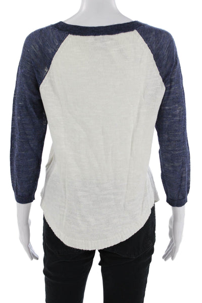 J Crew Womens Basic Dark Blue Crewneck 3/4 Sleeve T-Shirt Linen Blend Size S