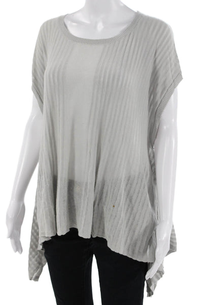 Shae Womens Gray Striped Cotton Tunic Sweater Crew Neck Bohemian Size M