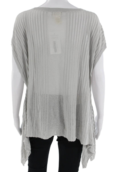 Shae Womens Gray Striped Cotton Tunic Sweater Crew Neck Bohemian Size M