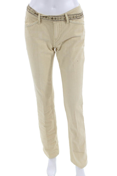 Elie Tahari Women Beige Chino Pants Low Rise 100% Cotton Inseam 32 Size 0