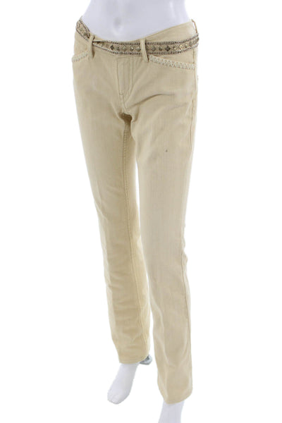 Elie Tahari Women Beige Chino Pants Low Rise 100% Cotton Inseam 32 Size 0