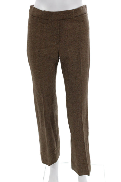 Rena Lange Women Dress Pants Brown Herringbone Wool Cashmere Hook&Eye Size 6