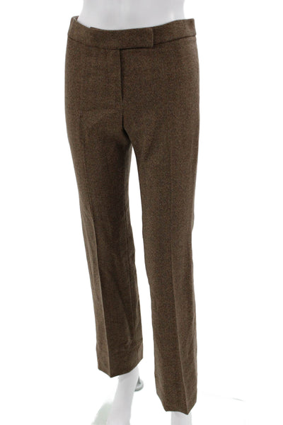 Rena Lange Women Dress Pants Brown Herringbone Wool Cashmere Hook&Eye Size 6