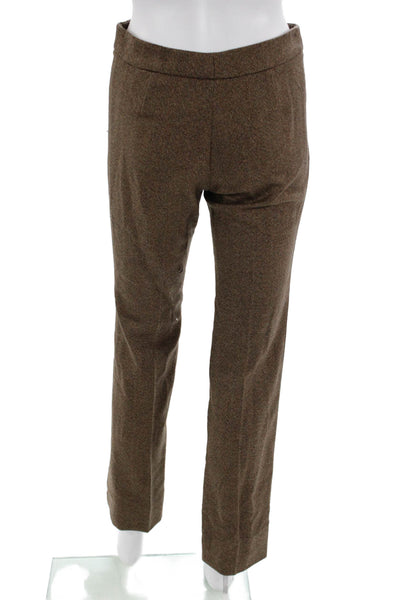 Rena Lange Women Dress Pants Brown Herringbone Wool Cashmere Hook&Eye Size 6