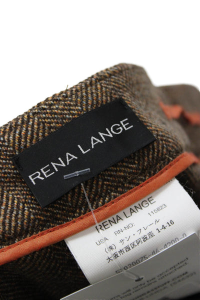 Rena Lange Women Dress Pants Brown Herringbone Wool Cashmere Hook&Eye Size 6