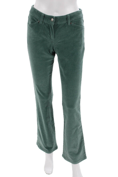 Elie Tahari Women Green Pants 98% Cotton 2% Spandex Button Inseam 32 Size 0