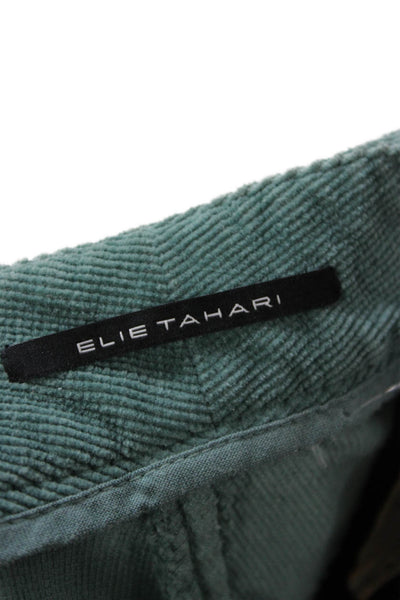 Elie Tahari Women Green Pants 98% Cotton 2% Spandex Button Inseam 32 Size 0