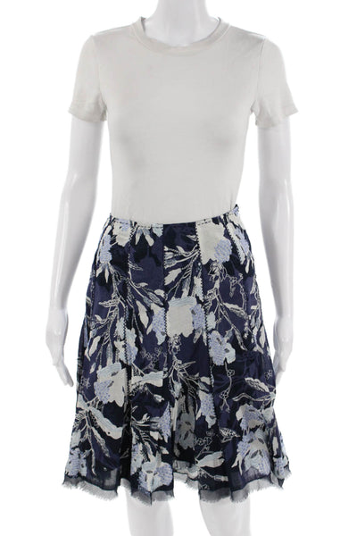 Elie Tahari Women A-Line Flare Floral Cotton Skirt Dark Blue Knee Length Size 0