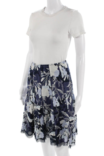 Elie Tahari Women A-Line Flare Floral Cotton Skirt Dark Blue Knee Length Size 0