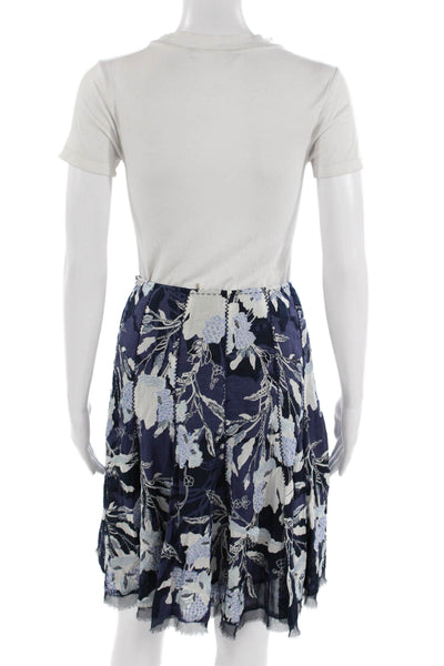 Elie Tahari Women A-Line Flare Floral Cotton Skirt Dark Blue Knee Length Size 0