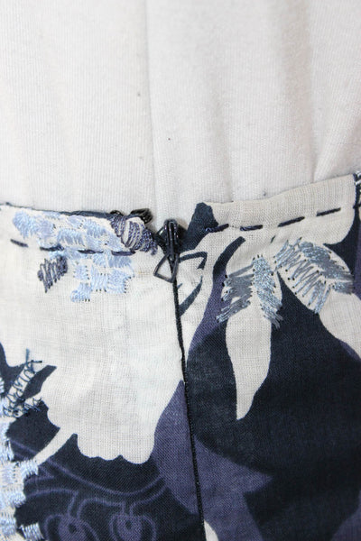 Elie Tahari Women A-Line Flare Floral Cotton Skirt Dark Blue Knee Length Size 0