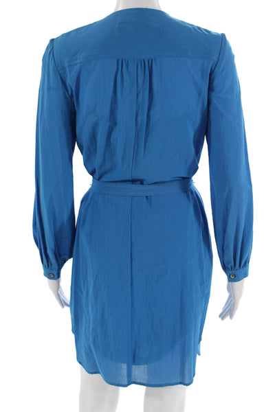 Trina Turk Womens Shirt Dress Solid Blue Long Sleeve Round Neck Cotton Size 0