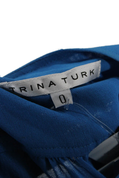 Trina Turk Womens Shirt Dress Solid Blue Long Sleeve Round Neck Cotton Size 0