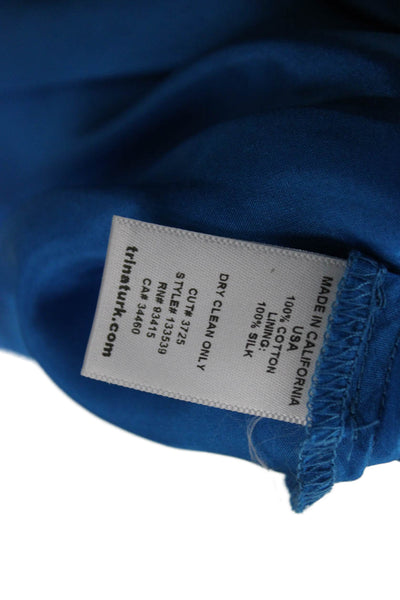 Trina Turk Womens Shirt Dress Solid Blue Long Sleeve Round Neck Cotton Size 0