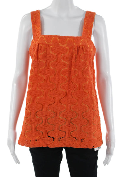 Trina Turk Women Orange Sleeveless Tunic Square Neck Geometric Cotton Size M
