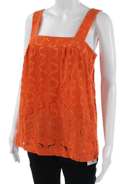Trina Turk Women Orange Sleeveless Tunic Square Neck Geometric Cotton Size M