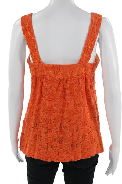 Trina Turk Women Orange Sleeveless Tunic Square Neck Geometric Cotton Size M