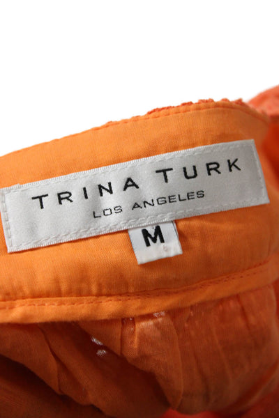 Trina Turk Women Orange Sleeveless Tunic Square Neck Geometric Cotton Size M