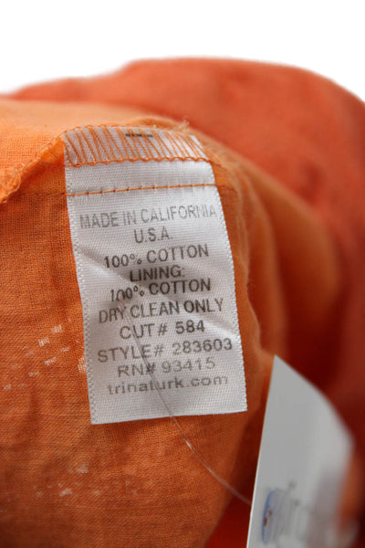 Trina Turk Women Orange Sleeveless Tunic Square Neck Geometric Cotton Size M