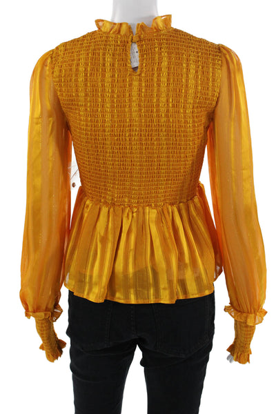 Aqua Womens Striped High Neck Bohemian Yellow Button Long Sleeve Blouse Size S
