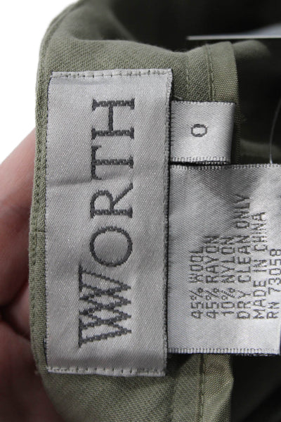 Worth Unisex Dress Pants Green Wool Rayon Button Size 0