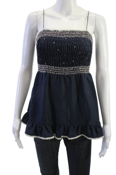 Paul & Joe Womens Dark Blue Silk Camisole Dress Micro Mini Square Neck Size 1