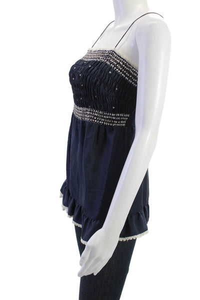 Paul & Joe Womens Dark Blue Silk Camisole Dress Micro Mini Square Neck Size 1