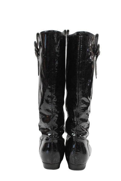 Theory Womens Block Heel Metallic Trim Patent Leather Boots Black Size 38