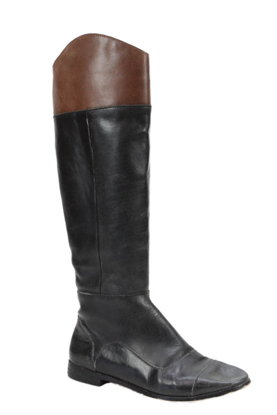 Wythe NY Womens Side Zip Block Heel Knee High Boots Black Leather Size 38.5