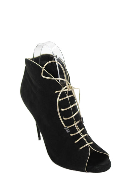 Alexandre Birman Womens Suede Peep Toe Lace Up Ankle Booties Black Size 36 6