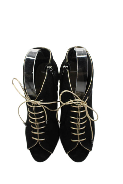 Alexandre Birman Womens Suede Peep Toe Lace Up Ankle Booties Black Size 36 6