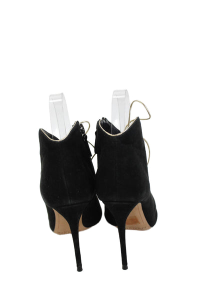 Alexandre Birman Womens Suede Peep Toe Lace Up Ankle Booties Black Size 36 6